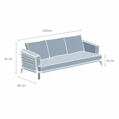 MOBELLIA Canapé de jardin en aluminium 3 places Monte Carlo Blanc et taupe Blanc - Taupe New