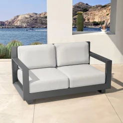 MOBELLIA Canapé de jardin en aluminium 2 places Elba Gris anthracite et gris clair Anthracite - Gris Clair Sale