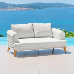MOBELLIA Canapé de jardin en aluminium 2 places Monte Carlo Blanc et gris clair Blanc - Gris Clair