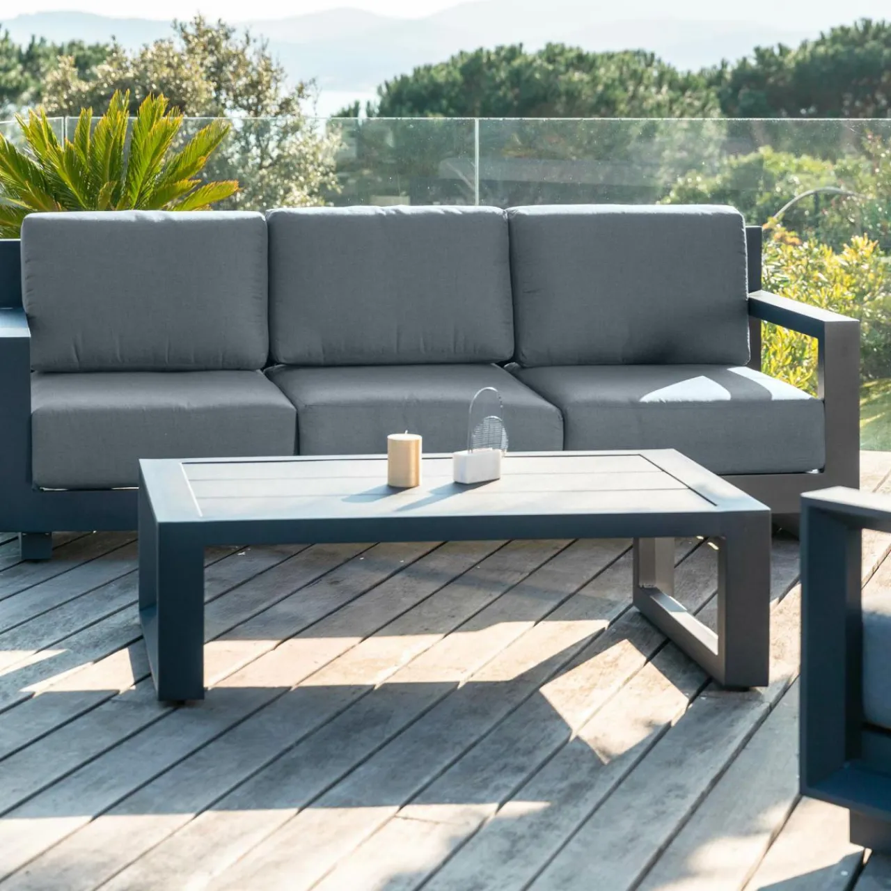 MOBELLIA Canapé de jardin en aluminium 3 places Elba Gris Anthracite New