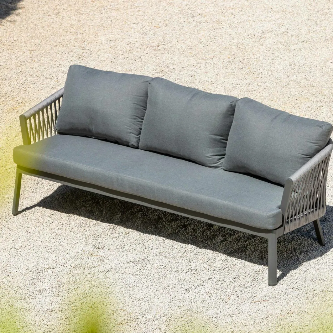 MOBELLIA Canapé de jardin en aluminium 3 places Amalfi Gris Anthracite Online