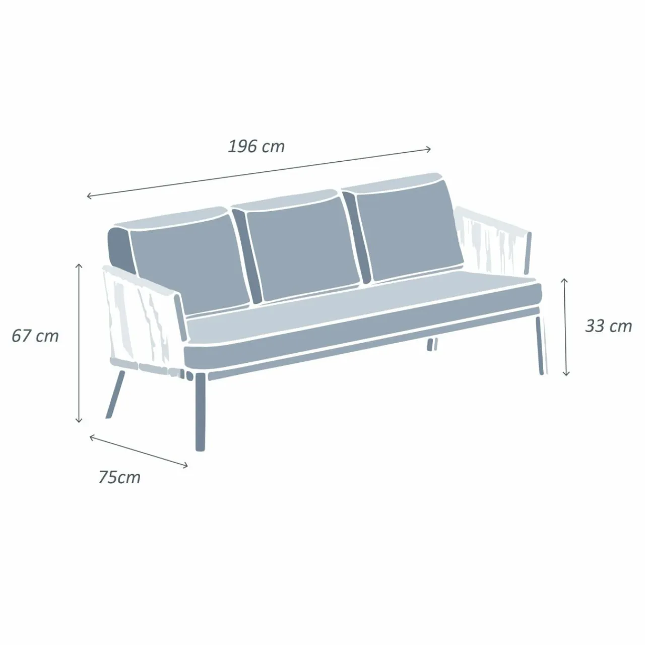 MOBELLIA Canapé de jardin en aluminium 3 places Amalfi Gris Anthracite Online