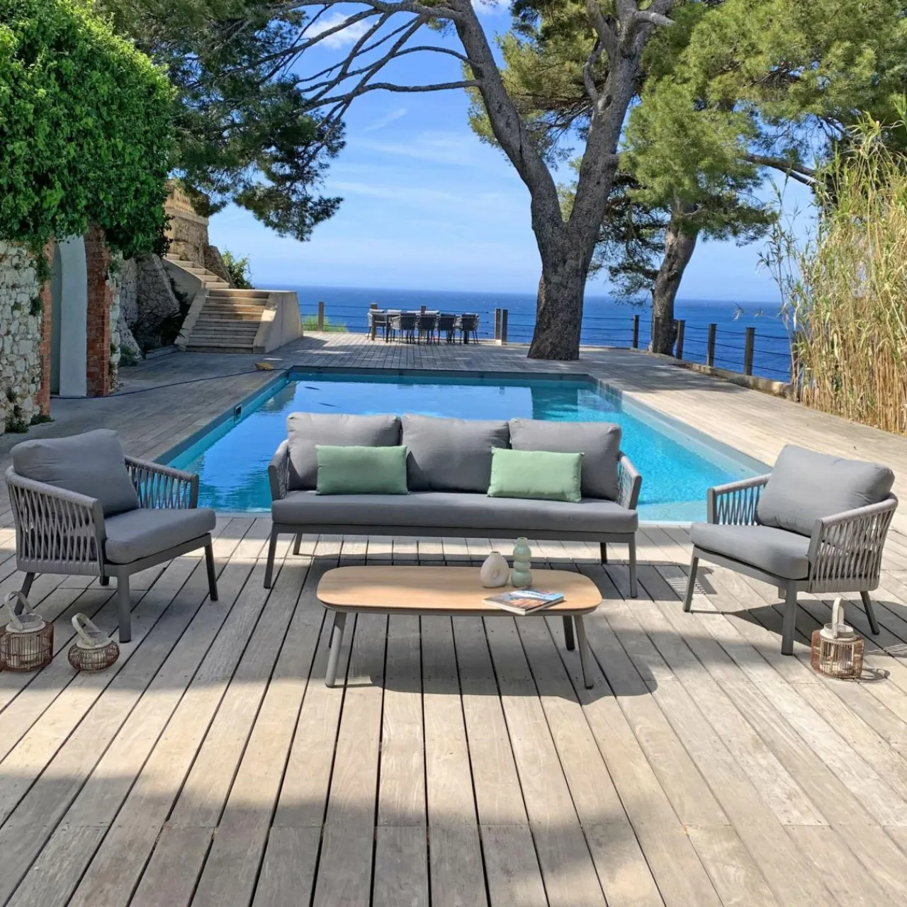 MOBELLIA Canapé de jardin en aluminium 3 places Amalfi Gris Anthracite Online