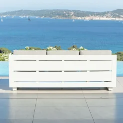 MOBELLIA Canapé de jardin en aluminium 3 places Elba Blanc et taupe Blanc - Taupe Best