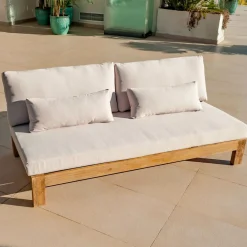 MOBELLIA Canapé de jardin en bois d'acacia 3 places Bornéo Sable Outlet