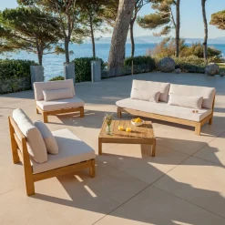 MOBELLIA Canapé de jardin en bois d'acacia 3 places Bornéo Sable Outlet