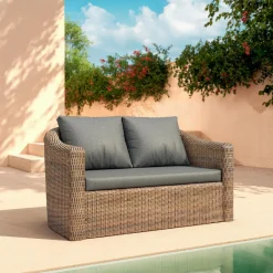 MOBELLIA Canapé de jardin en résine tressée 2 places Calvi Sépia et gris foncé Tressé Sepia - Anthracite Hot