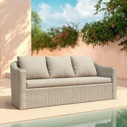 MOBELLIA Canapé de jardin en résine tressée 3 places Calvi Gris et taupe Tressé Gris - Taupe