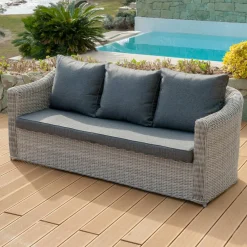 MOBELLIA Canapé de jardin en résine tressée 3 places Calvi Gris et gris foncé Tressé Gris - Anthracite Hot