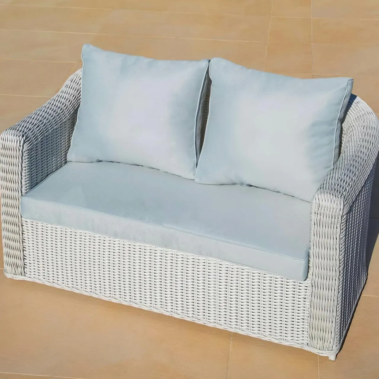 MOBELLIA Canapé de jardin en résine tressée 2 places Calvi Blanc et gris clair Tressé Blanc - Gris clair Sale