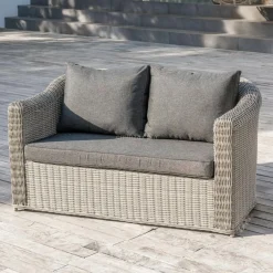 MOBELLIA Canapé de jardin en résine tressée 2 places Calvi Gris et gris foncé Tressé Gris - Anthracite Outlet
