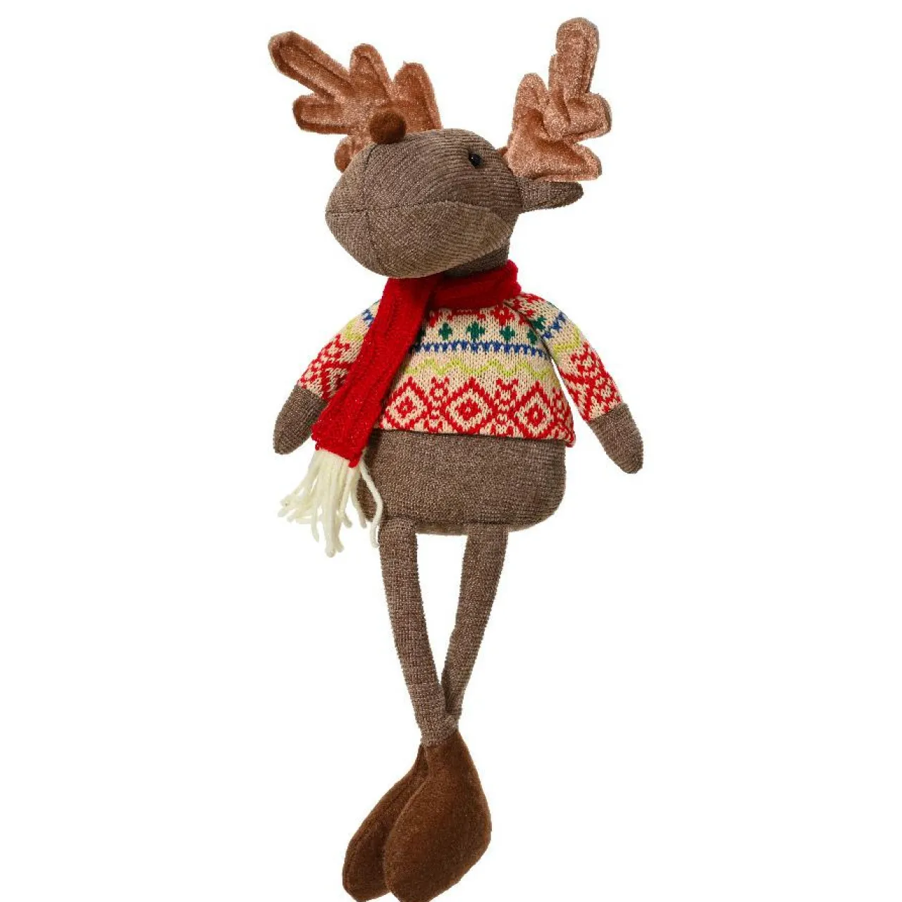 KAEMINGK Caribou de Noël décoratif (H40 cm) Loulou écharpe Rouge Marron Outlet