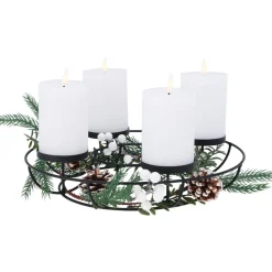 KOOPMAN Centre de table 4 bougies LED (D33 cm) Couronne déco nature Noir Hot
