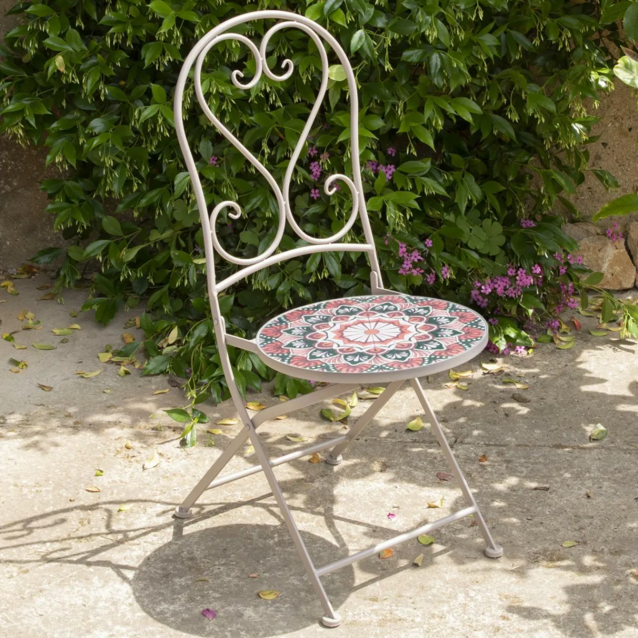 #N/A Chaise bistrot pliable en mosaïque Narbonne et rose Taupe Best