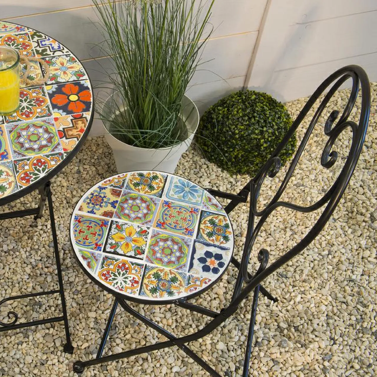 #N/A Chaise de bistrot pliable en mosaïque Braga Multicolore Outlet