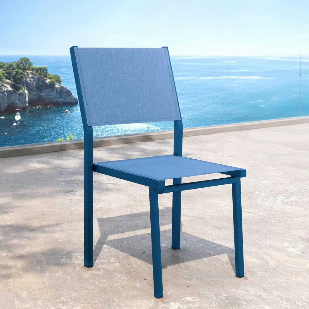 MOBELLIA Chaise de jardin aluminium empilable Murano Bleu pétrole New