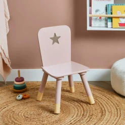 EMINZA Chaise enfant bois (H50 cm) Stars Rose Hot