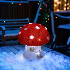 JJA Champignon lumineux solaire 30 LED (H21 cm) Forêt magique Blanc froid Rouge Discount