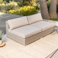 MOBELLIA Chauffeuse de jardin en résine tressée 2 places Palma Gris et taupe Tressé Blanc - Taupe Hot