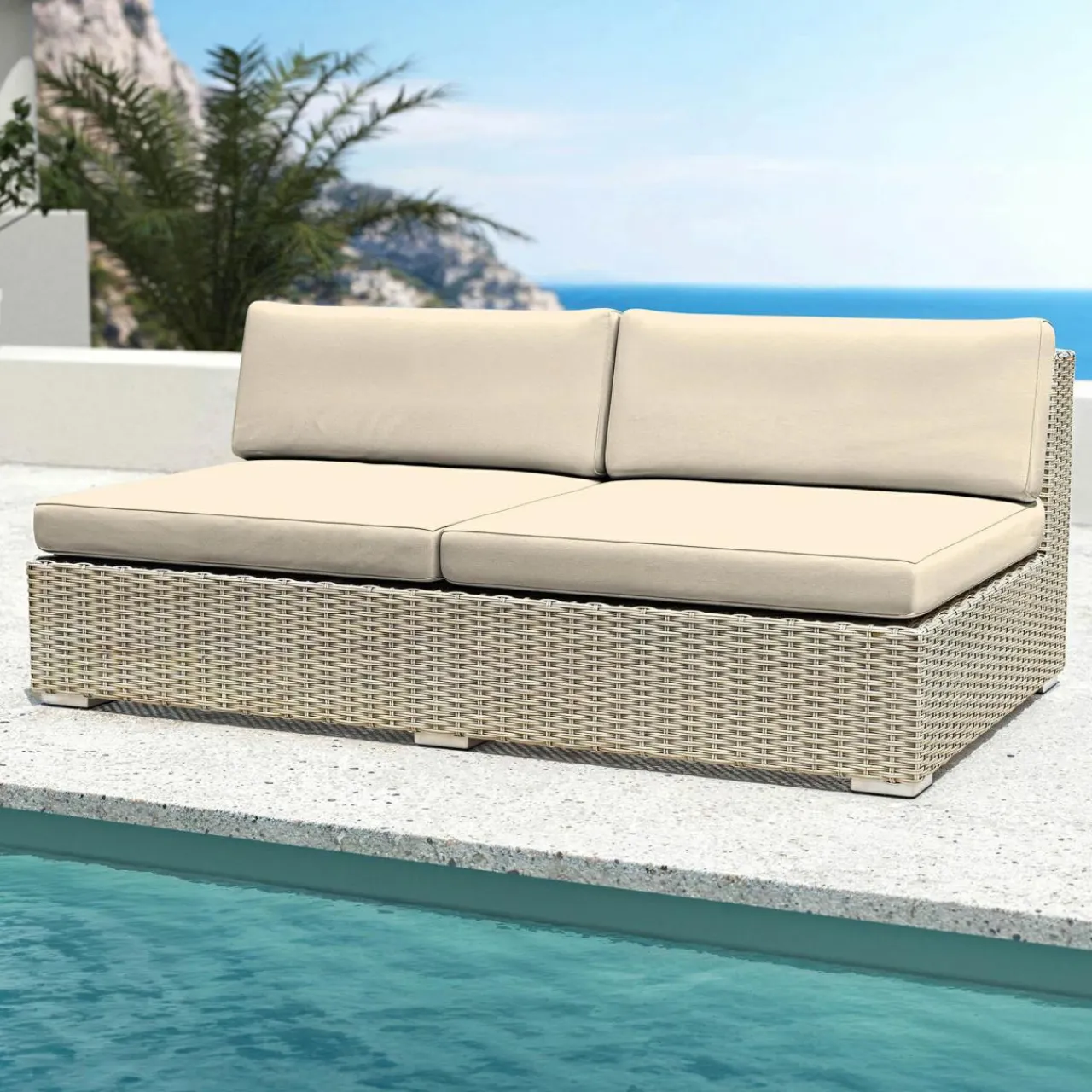MOBELLIA Chauffeuse de jardin en résine tressée 2 places Palma Gris et beige Tresse Gris - Beige Best