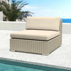 MOBELLIA Chauffeuse de jardin en résine tressée Palma Gris et beige Tresse Gris - Beige Discount
