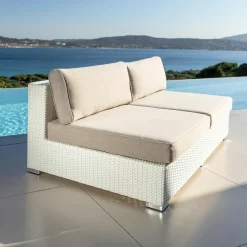 MOBELLIA Chauffeuse de jardin en résine tressée 2 places Palma Blanc et taupe Tressé Blanc - Taupe Sale