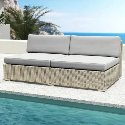 MOBELLIA Chauffeuse de jardin en résine tressée 2 places Palma Gris Tresse Gris - Gris Online