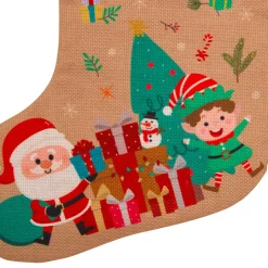 JJA Chaussette de Noël en jute (H45 cm) Lutin et Père Noël Multicolore Discount