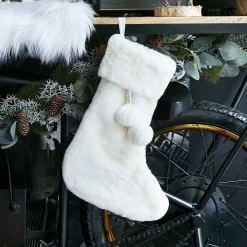 Feeric Lights & Christmas Chaussette de Noël (H45 cm) Fourrure et pompons Blanc New