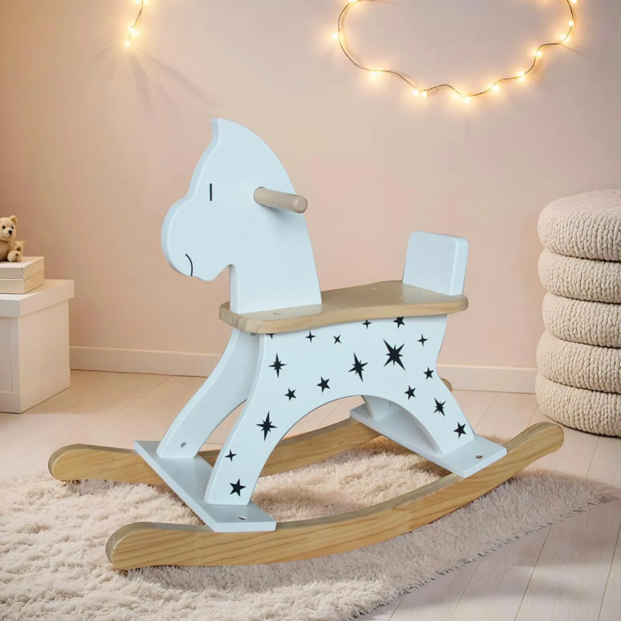 EMINZA Cheval à bascule bois (H53 cm) Stars Blanc New