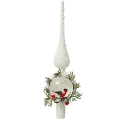 KAEMINGK Cimier de sapin en verre Moineau sauvage enneigé Blanc Hot