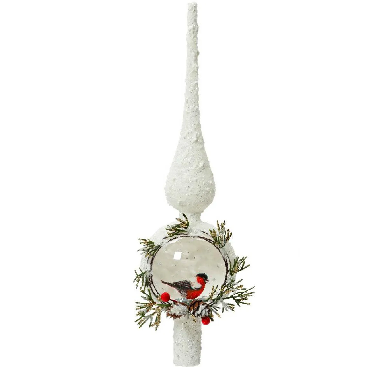 KAEMINGK Cimier de sapin en verre Moineau sauvage enneigé Blanc Hot