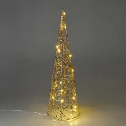 KOOPMAN Cône lumineux à piles 20 LED (H40 cm) Christmas et blanc chaud Or Best