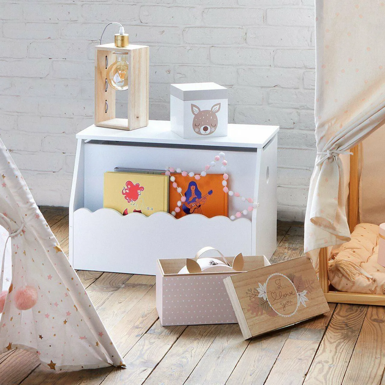 Atmosphera createur d'interieur for kids Coffre enfant bois (H38 cm) Evan Blanc Online
