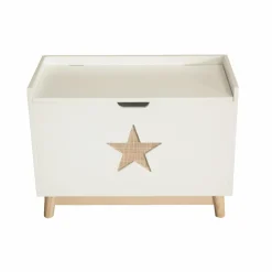 EMINZA Coffre à jouet avec couvercle enfant bois (H51 cm) Stars Blanc Hot