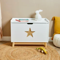 EMINZA Coffre à jouet avec couvercle enfant bois (H51 cm) Stars Blanc Hot