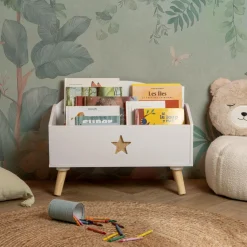 EMINZA Coffre à jouet ouvert enfant bois (H44 cm) Stars Blanc Best