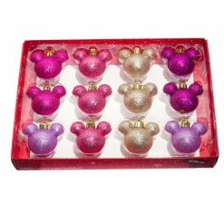 CHRISTMAS INSPIRATIONS Coffret de 12 boules de Noël (D30 mm) mini Mickey Rose Hot