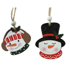 KAEMINGK Coffret de 8 suspensions en bois (H13 cm) Les Bonhommes de neige Joyeux Multicolore