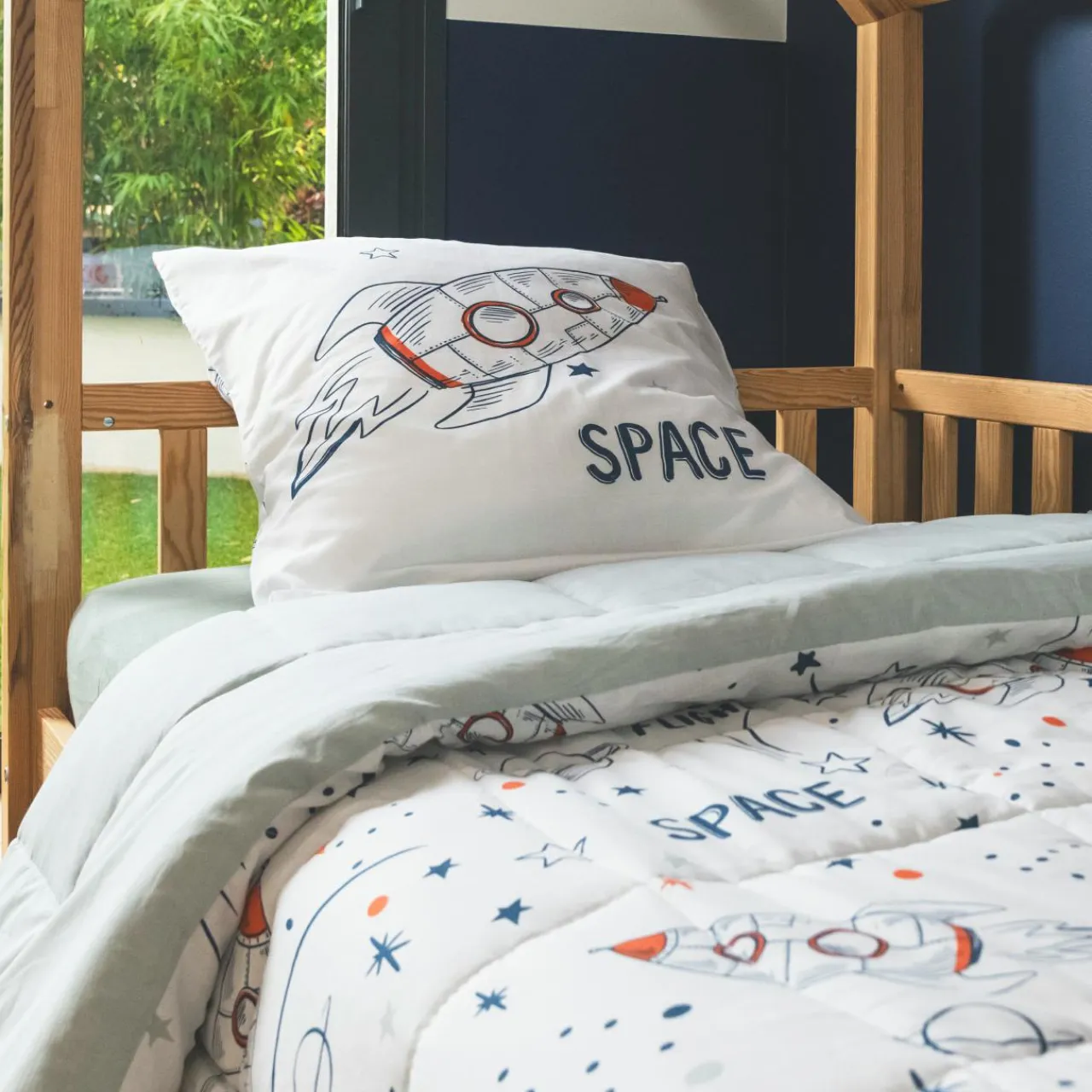 l'Effet Papillon Couette imprimée enfant coton (140 x 200 cm) Galaxie he Blanc New