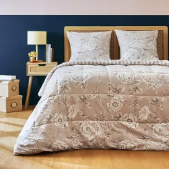 EMINZA Couette imprimée et deux taies d'oreiller coton (200 x 200 cm) Lara Beige New