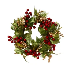 KAEMINGK Couronne de Noël (D45 cm) Féerie de Baies Perle et rouge Vert Discount