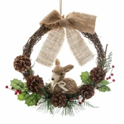 Feeric Lights & Christmas Couronne de Noël (D32 cm) Lapin et nœud Naturel Outlet