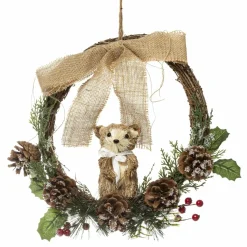 Feeric Lights & Christmas Couronne de Noël (D32 cm) Marmotte et nœud Naturel Sale