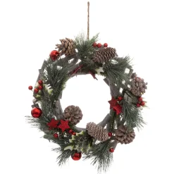 Feeric Lights & Christmas Couronne de Noël (D32 cm) Nature festive Rouge Clearance