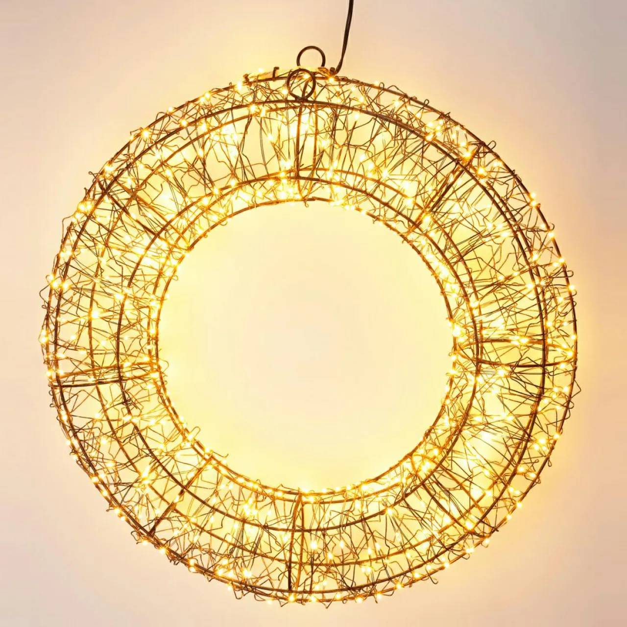 KOOPMAN Couronne de Noël lumineuse 500 micro LED (D38 cm) Star Light et blanc chaud Noir New