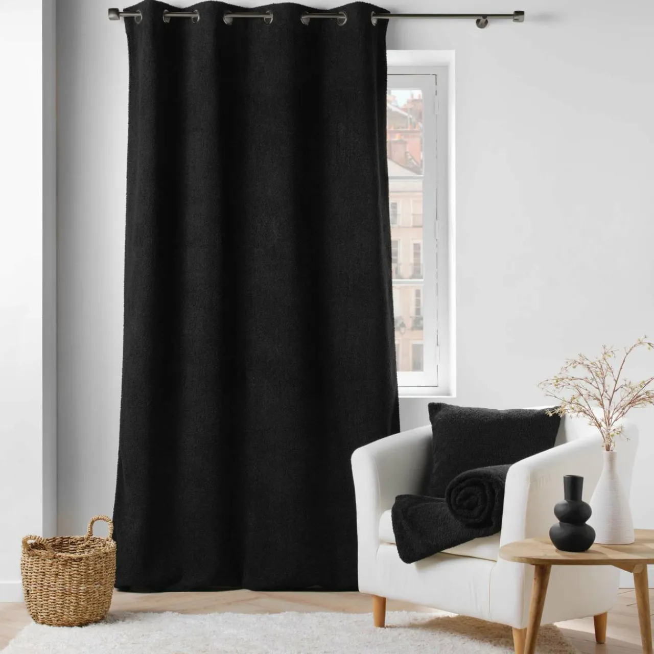 DOUCEUR D'INTERIEUR Coussin carré bouclette (45 x 45 cm) Wooly Noir New