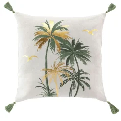 DOUCEUR D'INTERIEUR Coussin carré coton pompons (45 x 45 cm) Papeete Vert sauge Best