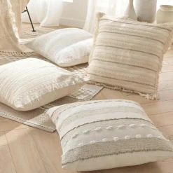 douceur d'intu017drieur Coussin carré coton tissé (60 x 60 cm) Atlas Beige Online