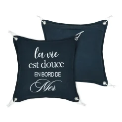 STOF Coussin carré coton (50 x 50 cm) Bordemer Bleu marine Sale